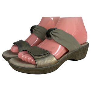 Naot Pinotage Ornament Leather Gold Taupe Wedge Sandals Size EU 37 US 6